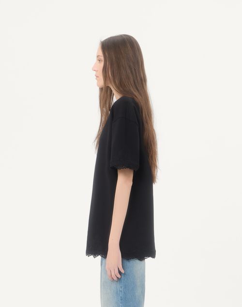 Valentino - レース コットン Tシャツ - ブラック - ウィメンズ - Tシャツ & スウェット