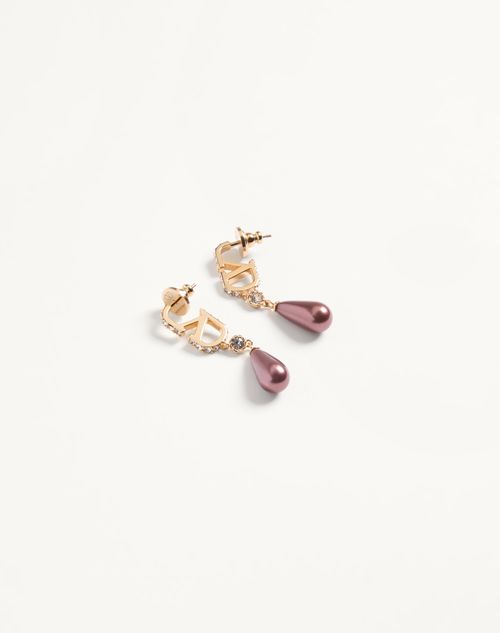 Valentino Garavani - Vlogo Signature Metal Earrings With Swarovski® Crystals And Glass Drops - Gold/crystal/pink - Woman - Jewelry