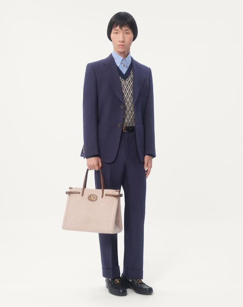 Valentino Garavani - Valentino Garavani Antibes Medium Canvas Shopping Bag - Natural/tobacco - Man - Bags