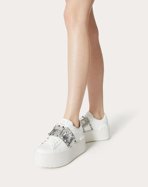 Rockstud Untitled Flatform Sneaker In Calfskin With Metallic 