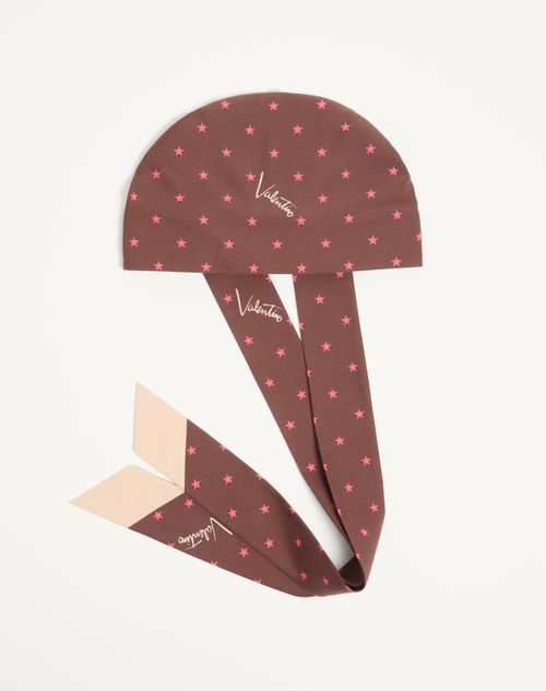 Valentino Garavani - Headband Stelline E Firma Starry In Seta E Cotone - Chocolate/beige - Donna - Accessori Tessili