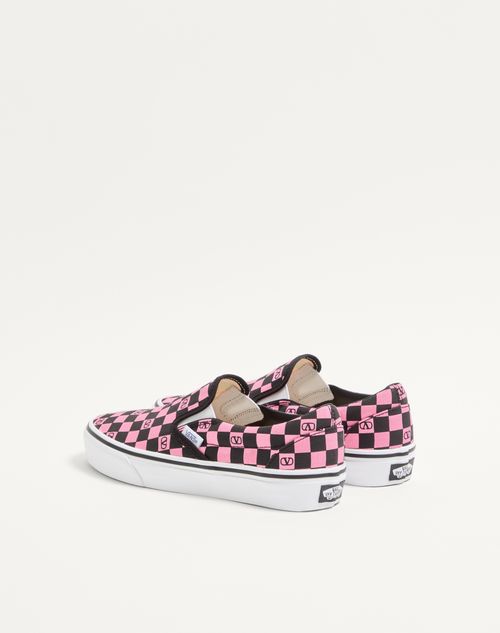 Valentino Garavani - Valentino Garavani And Vans Slip-on Sneaker In Fabric With Vlogo Checkerboard Print - Pink Orchid/black - Woman - Sneakers