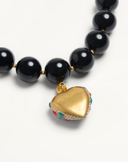 Valentino Garavani - Valentino Garavani Coeur Royal Necklace In Metal, Resin, Enamel And Swarovski® Crystals - Antique Brass/red/black/crystal - Man - Accessories
