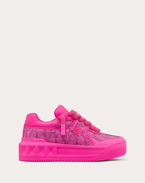 Valentino Garavani - One Stud Xl Sneaker In Nappa Leather With Toile Iconographe Crystals - Pink Pp - Woman - Sneakers