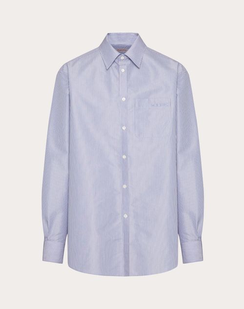 Valentino - Technical Cotton Shirt With Embroidery - Light Blue/blue - Man - Man Ready To Wear Sale