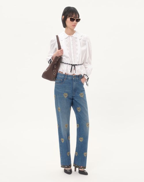 Valentino - Embroidered Denim Pants - Blue - Woman - Denim