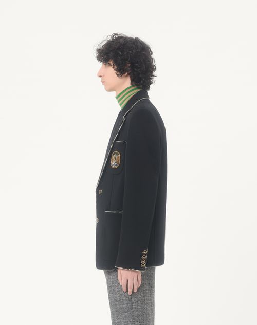 Valentino - Valentino Single-breasted Wool Jacket With Valentino Patch - Black - Man - Coats And Blazers