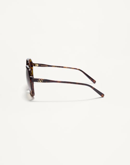 Valentino - Rectangular Acetate Glasses - Havana/brown - Woman - Eyewear