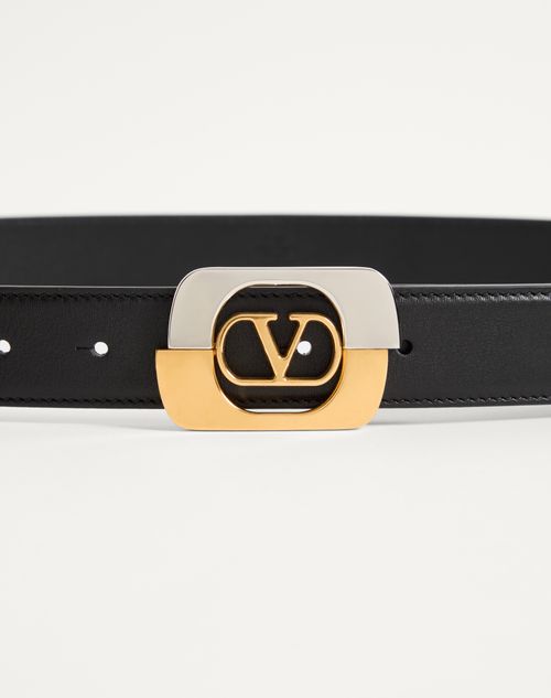 Valentino Garavani - Valentino Garavani Vlogo Signature Belt In Shiny Calfskin 30 Mm - Black - Man - Belts