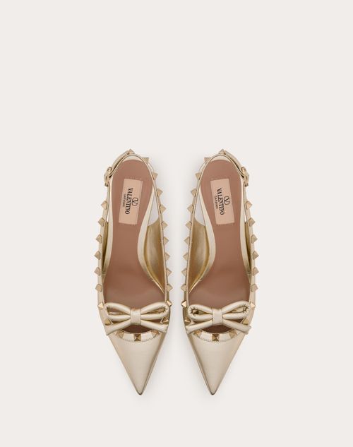 Rockstud Bow Slingback Pumps In Laminated Nappa Leather And 60mm Tone ...