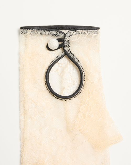 Valentino Garavani - Vlogo Signature Biker Gloves In Lace And Leather - Butter - Woman - Hats And Gloves
