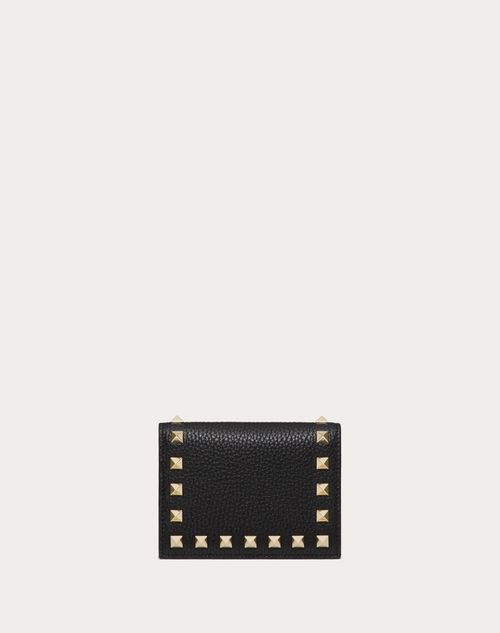Valentino Garavani - Small Rockstud Grainy Calfskin Wallet - Black - Woman - Wallets And Small Leather Goods