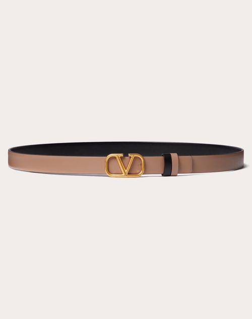 Valentino Garavani - Reversible Vlogo Signature Belt In Glossy Calfskin 20 Mm - Smokey Beige/black - Woman - Accessories