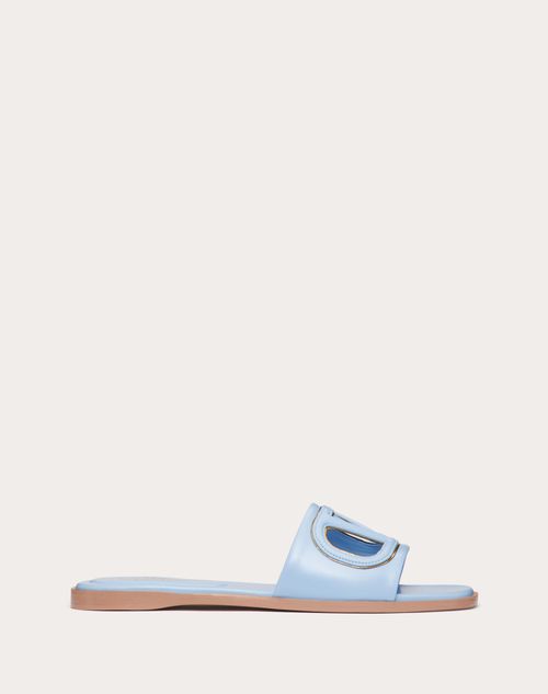 Valentino Garavani - Vlogo Cut-out Calfskin Slide Sandal - Azure/antique Brass - Woman - Slides And Thongs
