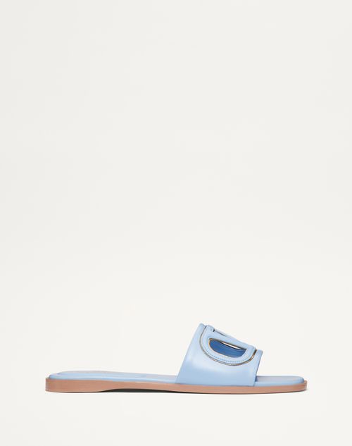 Valentino Garavani - Vlogo Cut-out Calfskin Slide Sandal - Azure/antique Brass - Woman - Shelf - W Shoes - Summer Vlogo