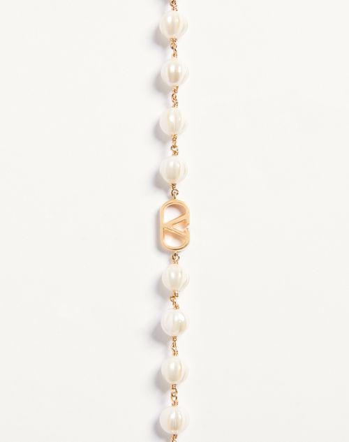 Valentino Garavani - Vlogo Signature Bracelet In Metal With Glass Beads - Gold/cream - Woman - Jewelry