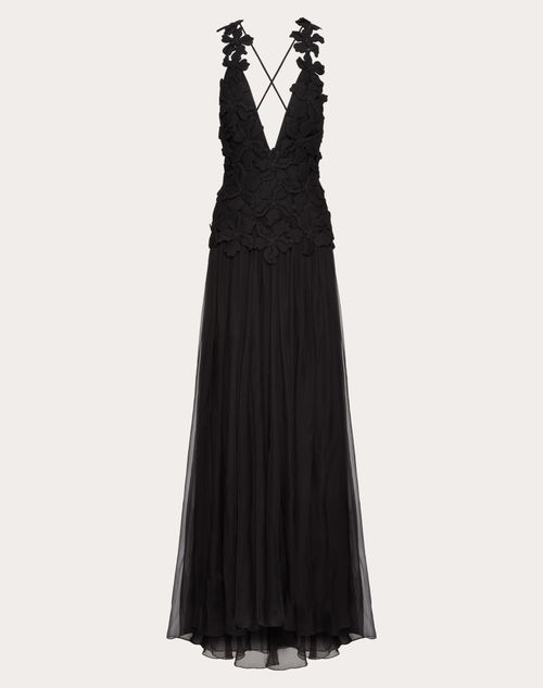 Valentino - Vestido Largo De Crepe Couture Bordado - Negro - Mujer - Ropa