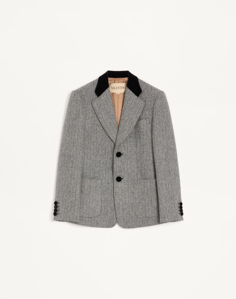 Veste Droite Laine Chevron Blanc/Noir — Valentino