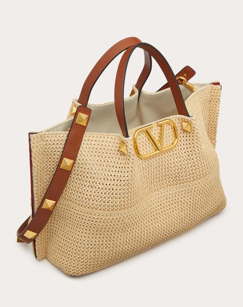 Valentino Garavani - Medium Straw Summer Tote  - Saddle Brown/natural/rouge Pur - Woman - Totes