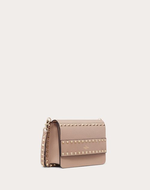 Small Rockstud Grainy Calfskin Crossbody Bag for Woman in Poudre