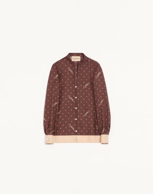 Valentino - Camicia In Twill Stelline Starry - Chocolate/beige - Donna - Camicie E Top