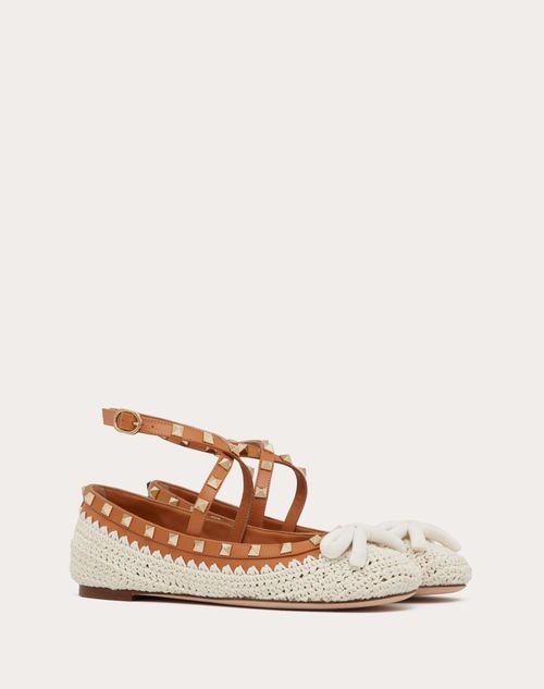 Valentino Garavani - Rockstud Ballerina With Crochet Embroidery - Natural/almond - Woman - Ballerinas