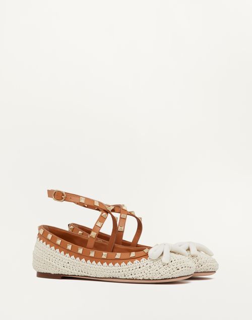 Valentino Garavani - Rockstud Ballerina With Crochet Embroidery - Natural/almond - Woman - Woman Sale