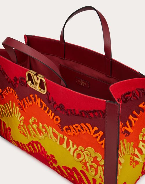 Valentino Garavani - Valentino Waves Multicolor Embroidered Canvas Handbag - Rubin/multicolor - Woman - Totes