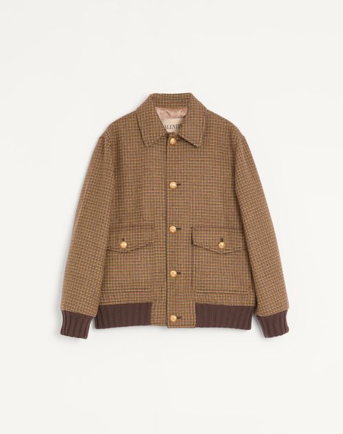 Valentino - Valentino Wool Bomber Jacket With Houndstooth Pattern - Brown - Man - Outerwear