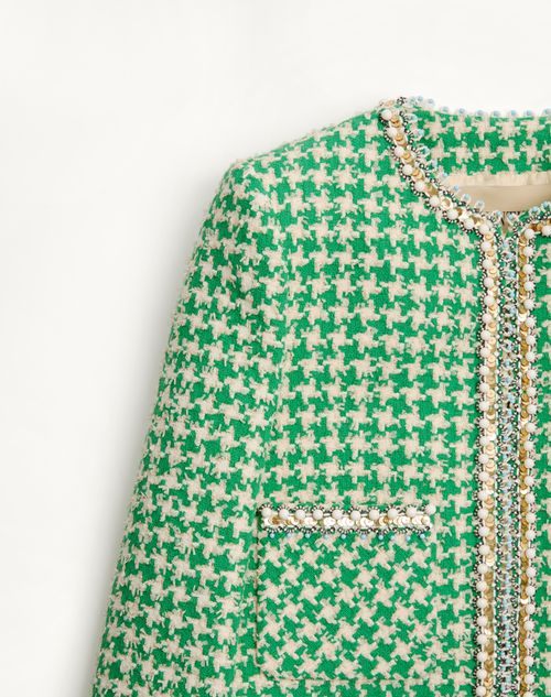Valentino - Embroidered Houndstooth Tweed Jacket - Green/birch - Woman - Jackets And Blazers