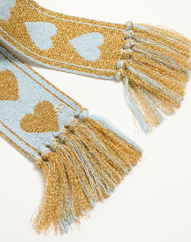 Valentino Garavani Antibes Scarf With Metallic Fibre Woman Sky Blue/Gold Uni