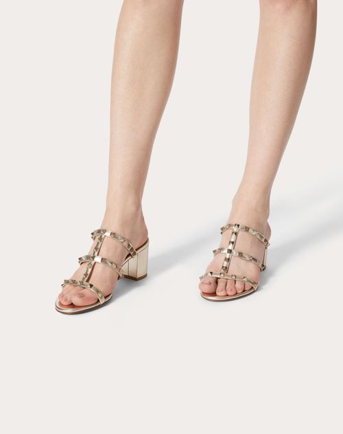 Valentino Garavani - Rockstud Metallic Calfskin Leather Slide Sandal 60 Mm - Skin - Woman - Medium Heel Sandals