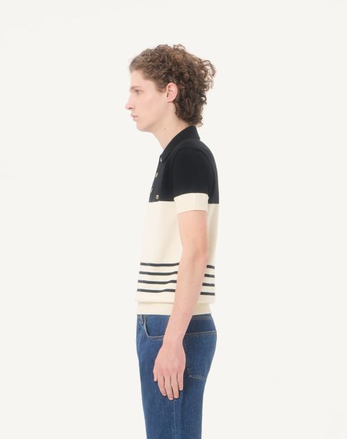 Valentino - Valentino Wool Polo Shirt With Vlogo - Butter/black - Man - Knitwear