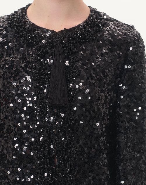 Valentino - CHAQUETA BORDADA - Negro - Mujer - Abrigos Y Chaquetas