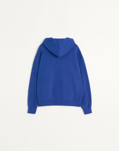 Valentino - Valentino Cotton Crewneck Sweatshirt With Chez Valentino Patch - Blue - Man - Man Ready To Wear Sale