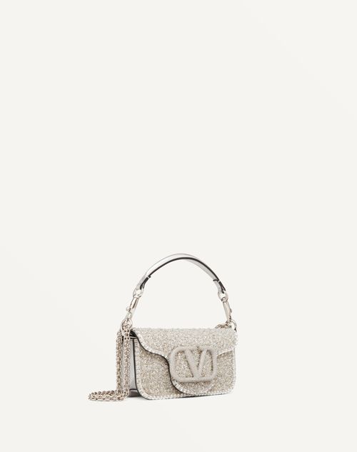 Locò Embroidered Small Shoulder Bag for Woman in Silver/crystal