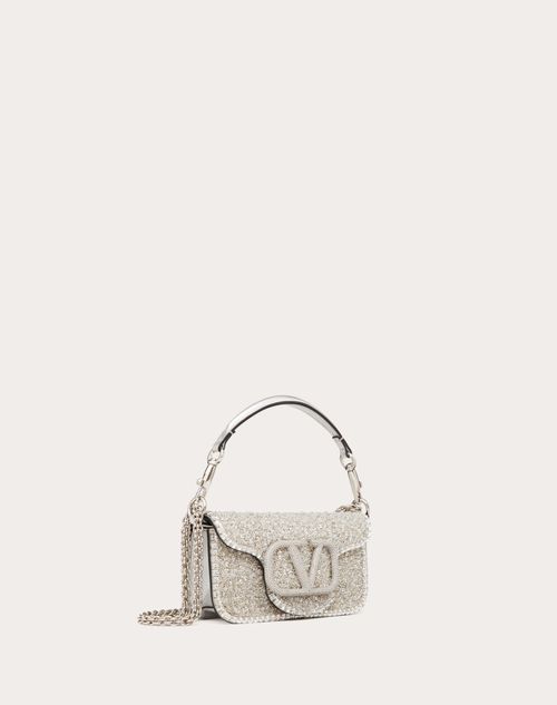 Valentino Garavani - Valentino Garavani Locò Embroidered Small Shoulder Bag - Silver - Woman - Mini Bags