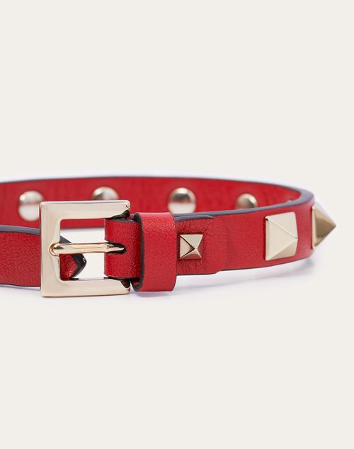 VALENTINO GARAVANI: Rockstud leather bracelet - Red