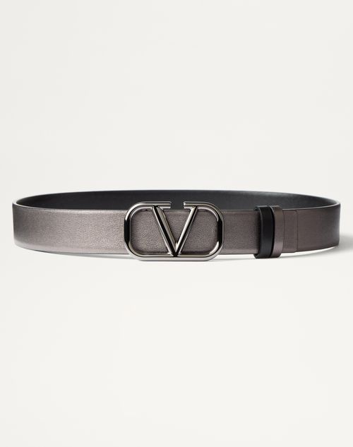 Valentino Garavani - Vlogo Signature Reversible Belt In Laminated Calfskin 30 Mm - Anthracite/black - Woman - Shelf - Vgd Accessories - Woman Accessories Sale