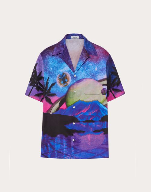 Valentino - Cotton Shirt With Water Sky Print - Blue/multicolor - Man - Man Sale