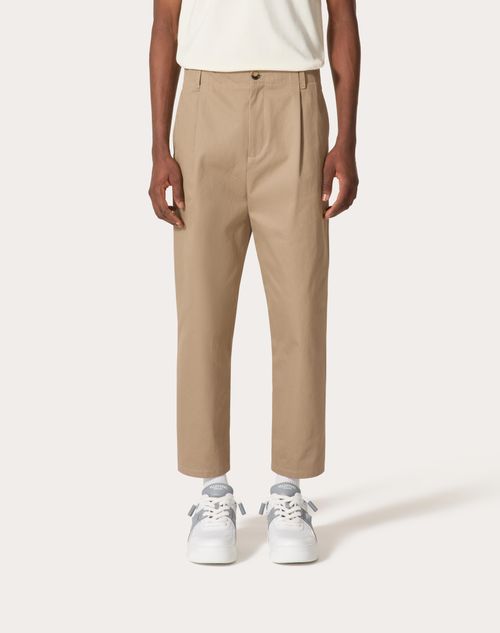 Cotton Gabardine Trousers With Maison Valentino Label for Man in Beige ...