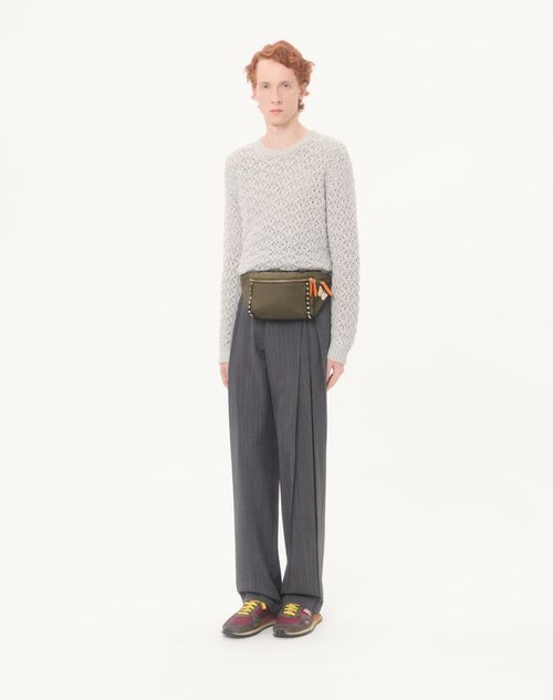 Valentino Garavani - Stud Up Waist Bag In Technical Fabric - Military Green - Man - Belt Bags