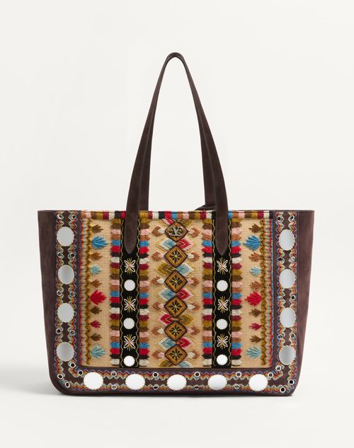 Valentino Garavani - Valentino Garavani Nellcôte Large Embroidered Shopping Bag - Multicolour/testa Di Moro - Man - Totes