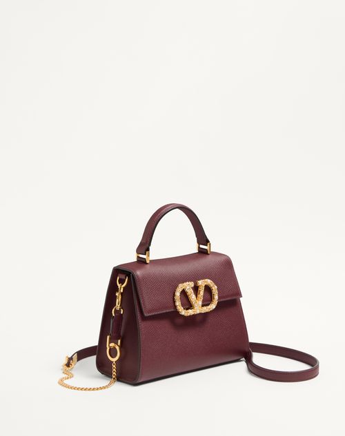 Valentino Garavani - Valentino Garavani Vsling Small Handbag In Grainy Calfskin With Jewel Logo - Rosewood - Woman - Vsling - Bags