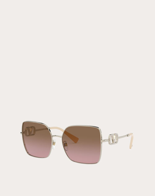 Valentino - Squared Metal Frame With Vlogo Signature Crystals - Gold/gradient Brown/pink - Woman - Eyewear