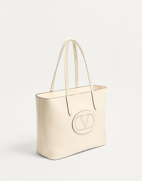 Valentino Garavani - Valentino Garavani Nellcôte Shopping Bag In Grainy Calfskin - Light Ivory - Woman - Valentino Garavani Nellcote