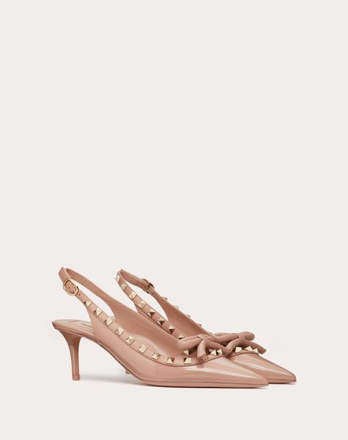 Valentino Garavani - Escarpins À Bride Arrière Rockstud En Cuir Verni Ornés D'un Nœud, Talon : 60 mm - Rose Cannelle - Femme - Escarpins