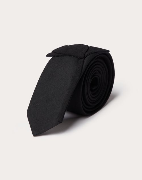 Valentino Garavani - Wool And Silk Valentie Tie With Flower Embroidery - Black - Man - Soft Accessories