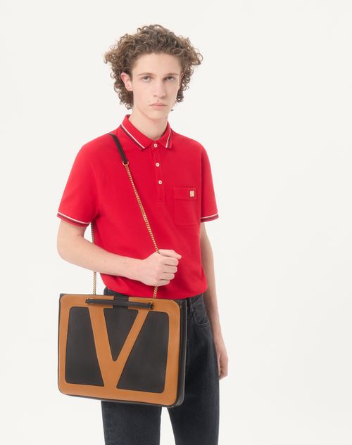 Valentino - Cotton Piqué Polo Shirt With Vlogo Patch - Red - Man - T-shirts And Sweatshirts