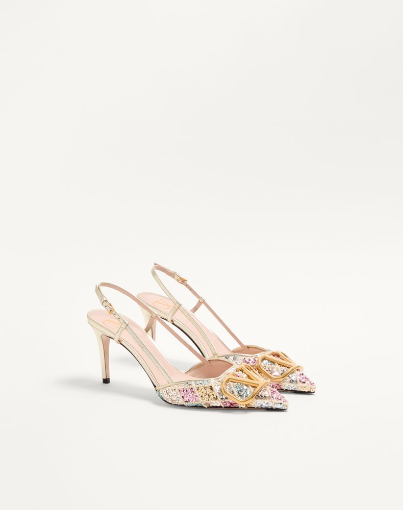 Valentino Garavani Vlogo Signature Slingback Décolleté With Rhombelle Embroidery 80Mm Woman Platinum 37.5